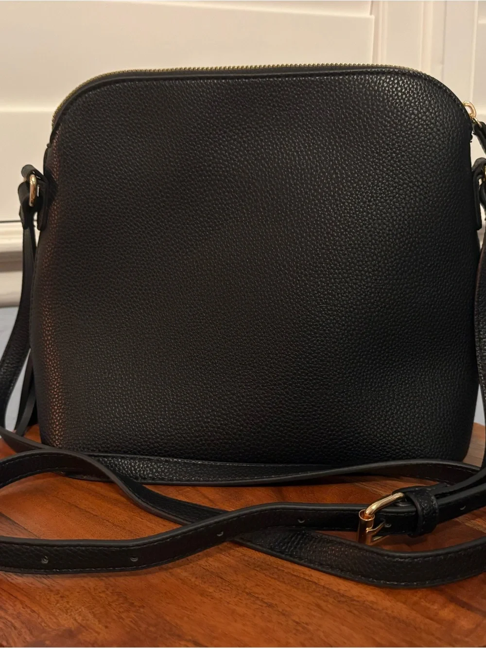 Nanette Lepore Black Pebbled Leather Messenger with Gold Accents